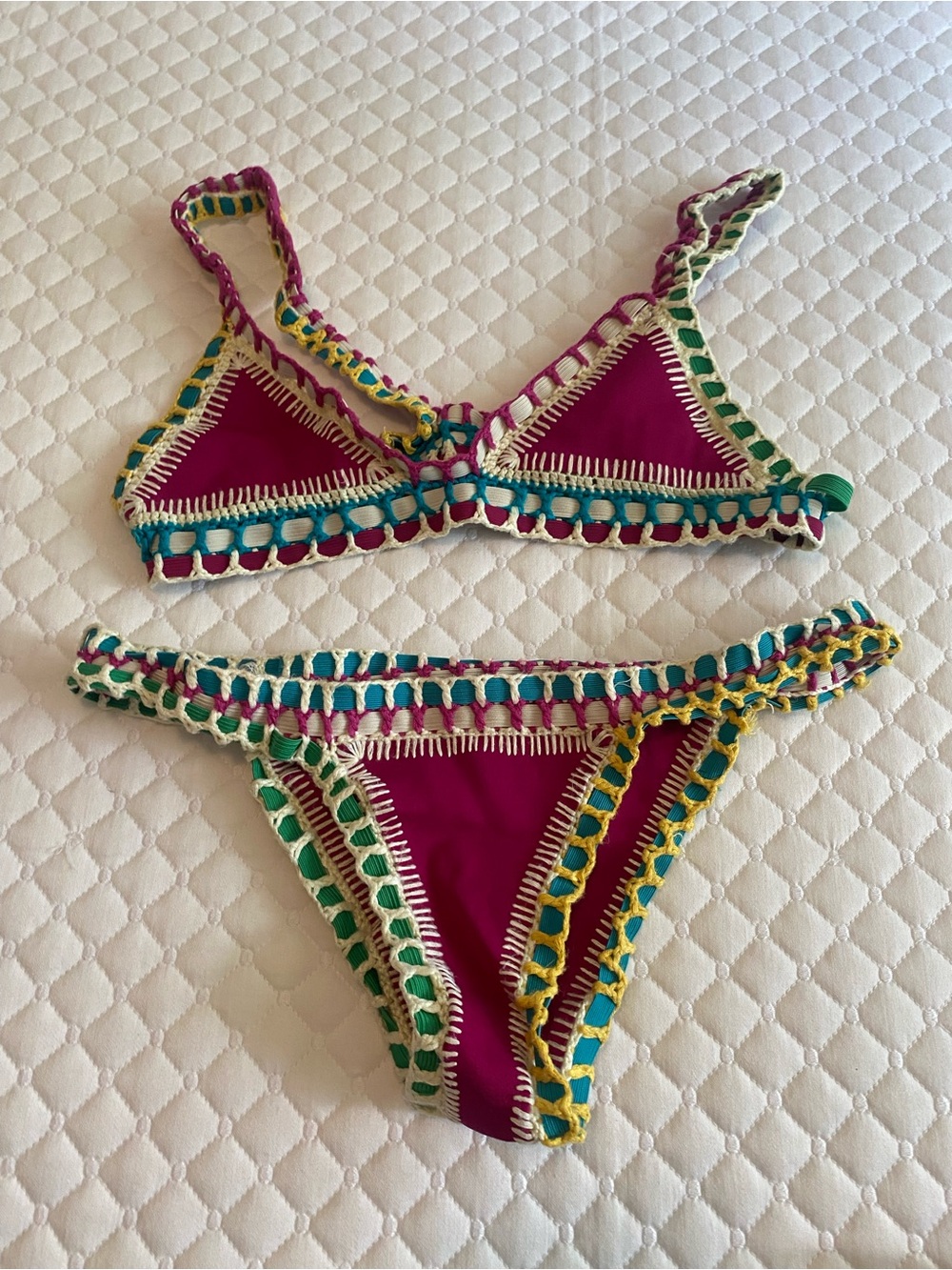 Magenta Crochet Trim Bikini Set
